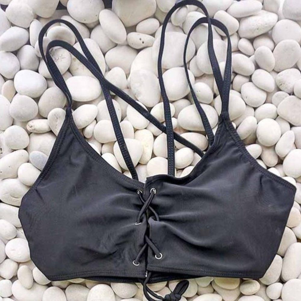 Lace Up Front Racer Bikini Swimsuit Two Piece Set - Picture 8 of 11